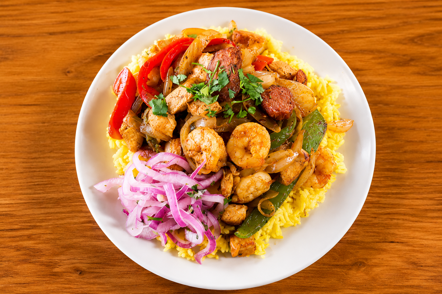 Shrimp chicken rice bowl