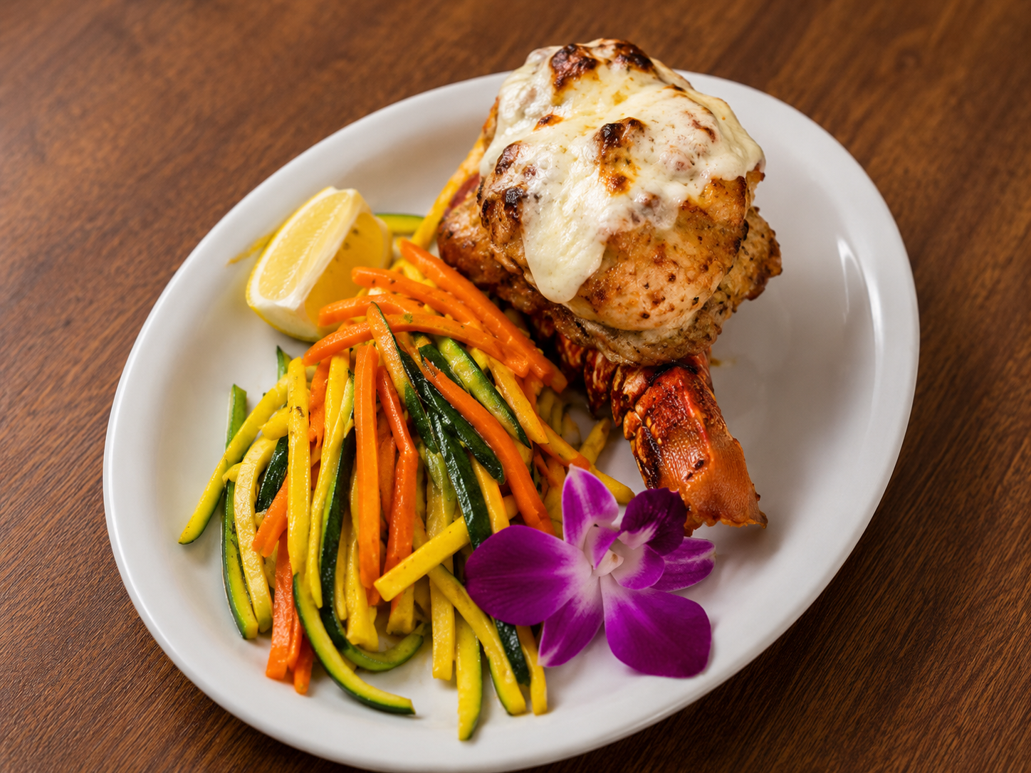 Lobster tail with sautéed vegetables